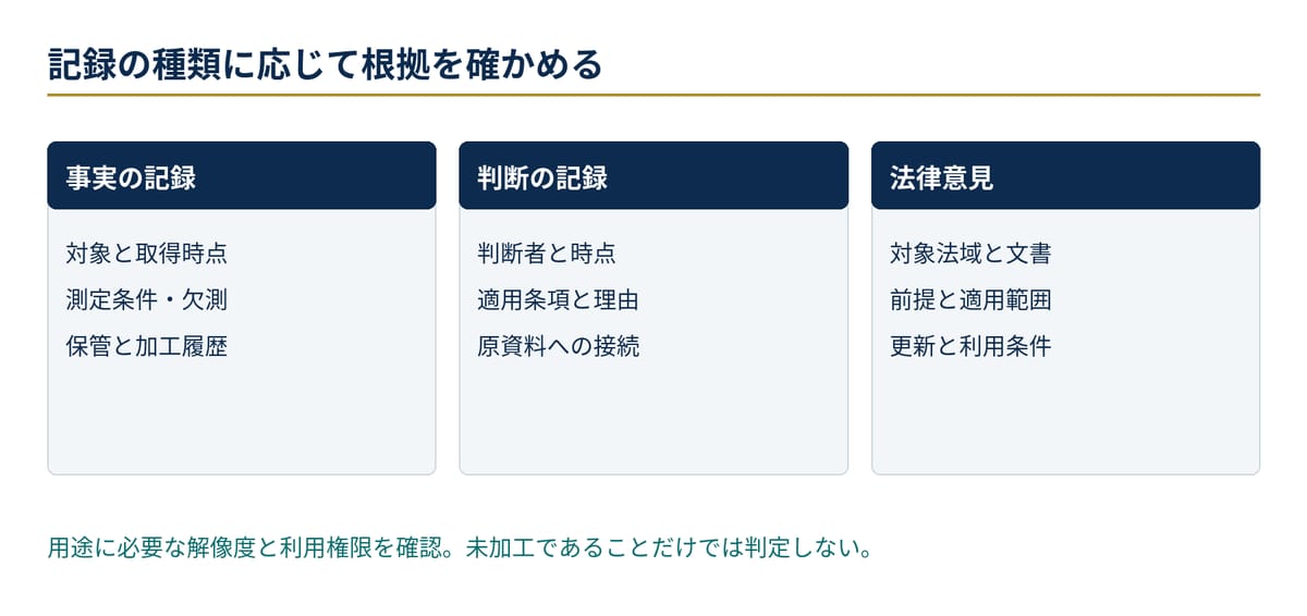 図7-1　記録の種類と検証する条件